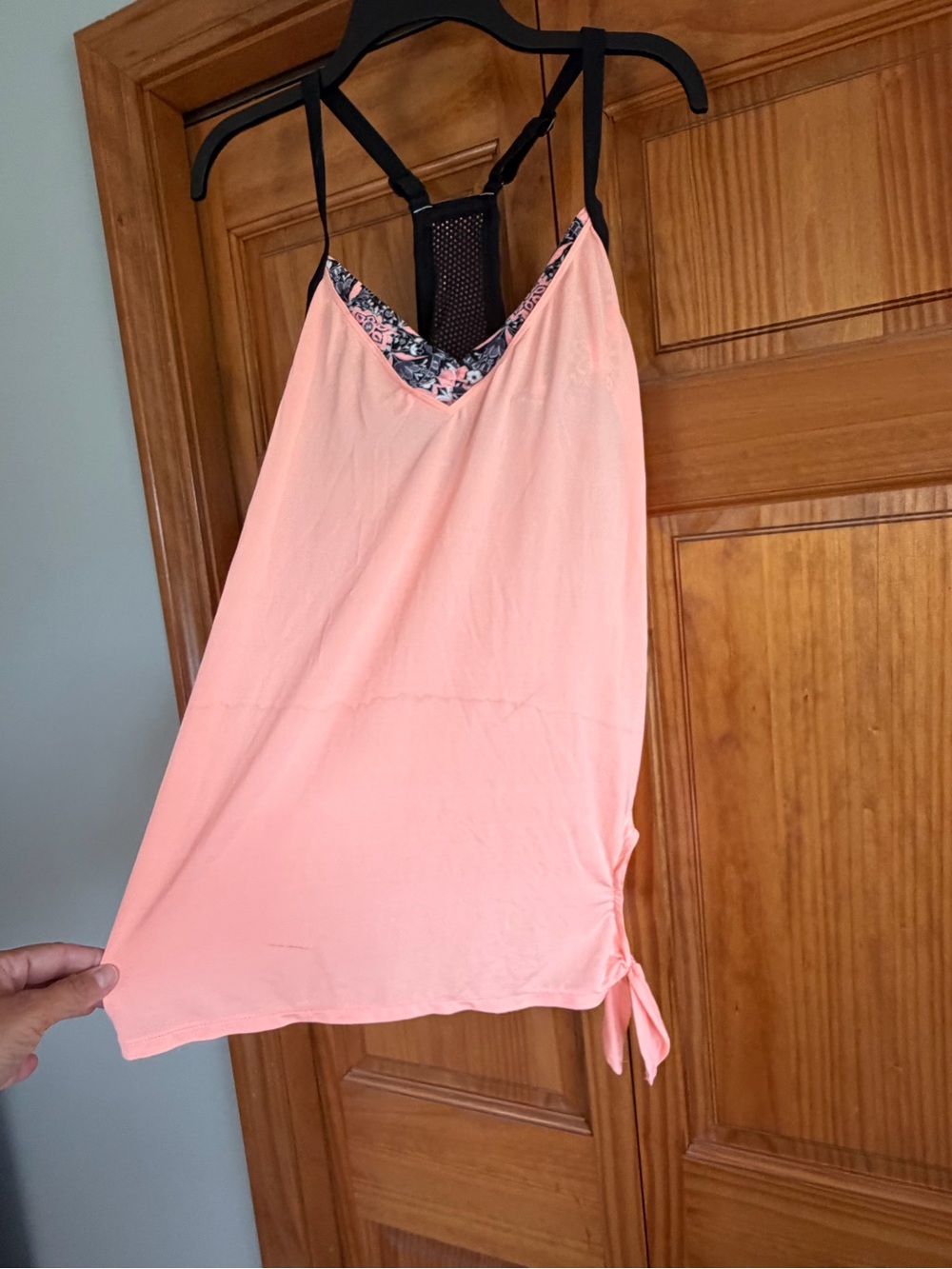 ZeroXposur Peach Swim Top with Floral Trim and Black Racerback